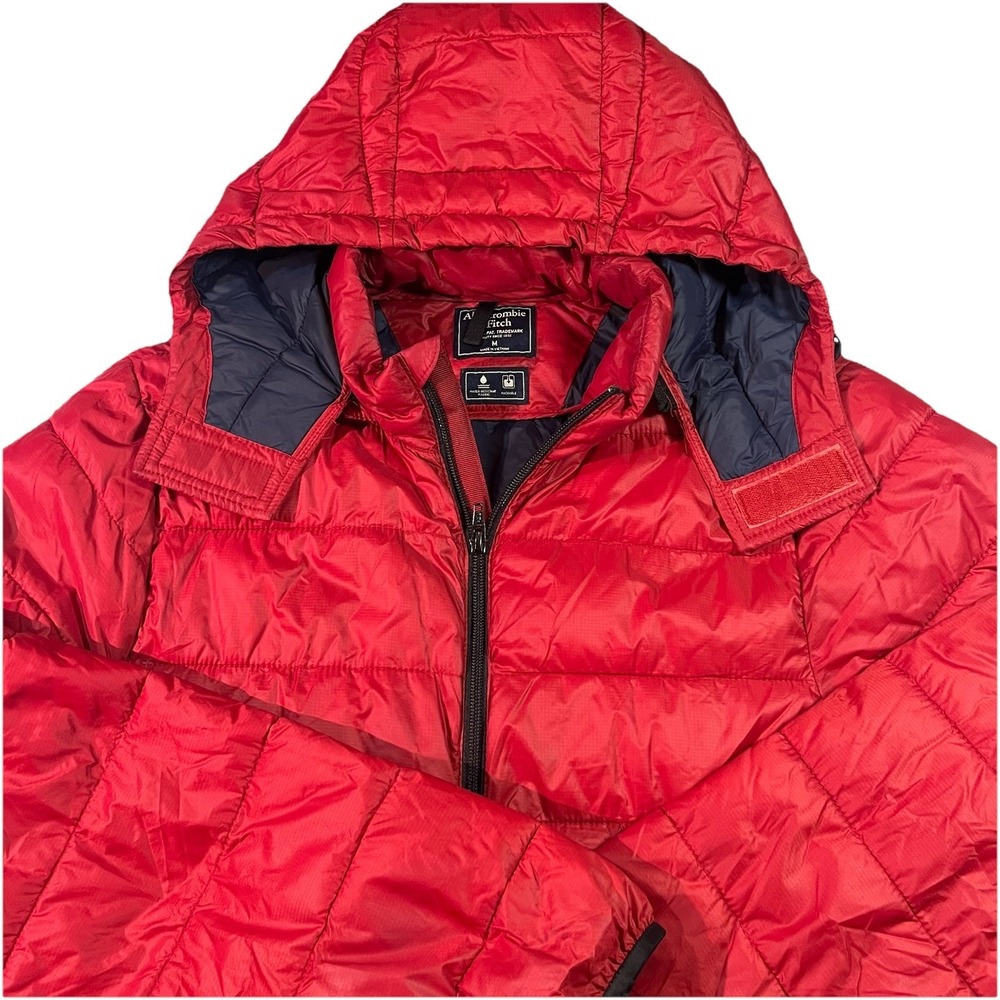 Abercrombie Men's Puffer Coat Size Medium Water Resist Packable Red Primaloft